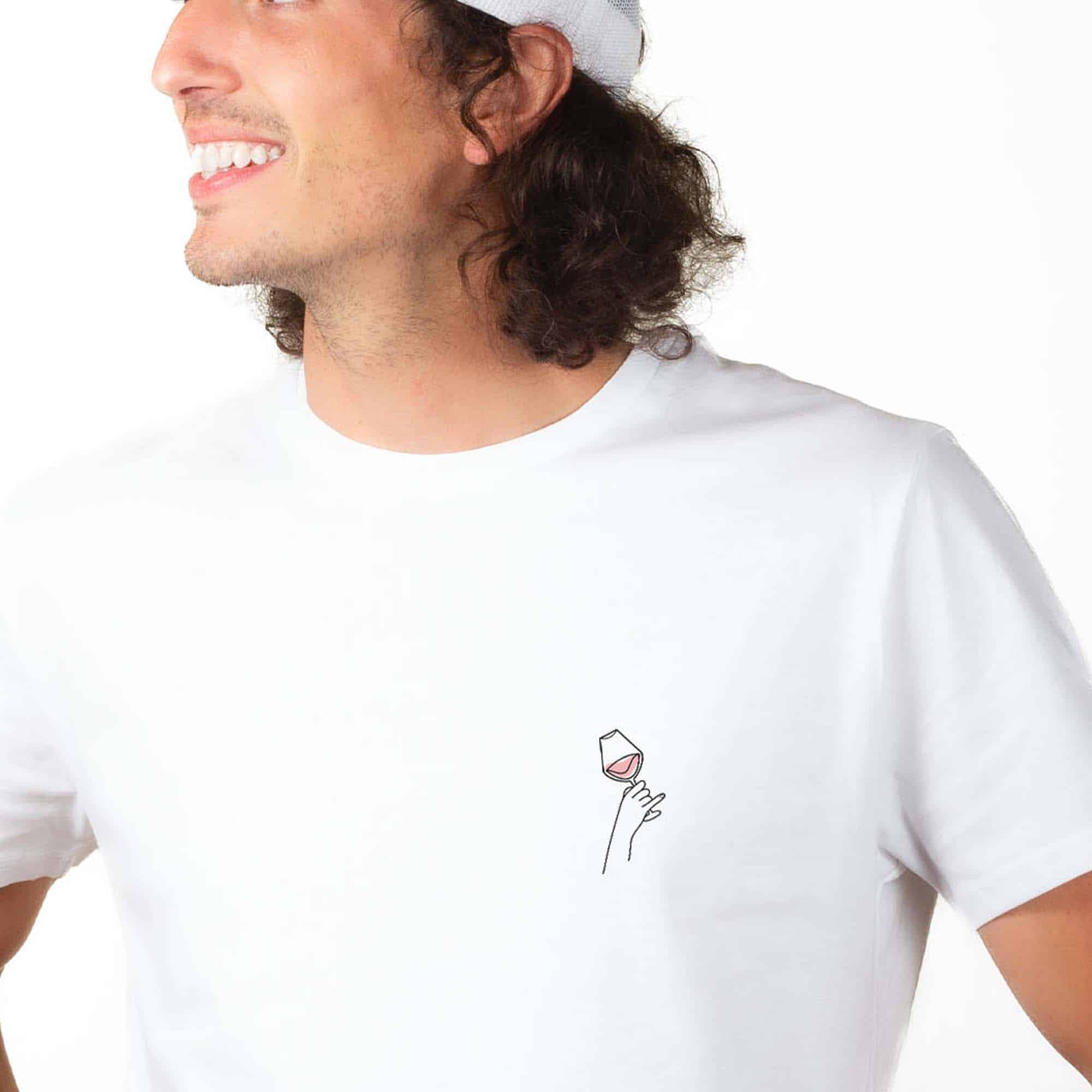 Homme T Shirt Verre De Vin T-Shirt Vin Rosé En Coton Bio Homme