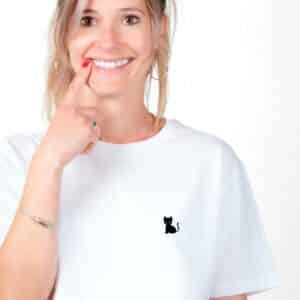 00232 T shirt femme blanc Chat noir zoom