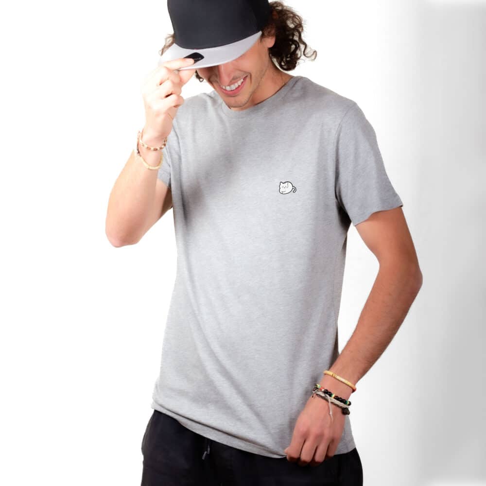 00237 T shirt Homme gris Chat blanc
