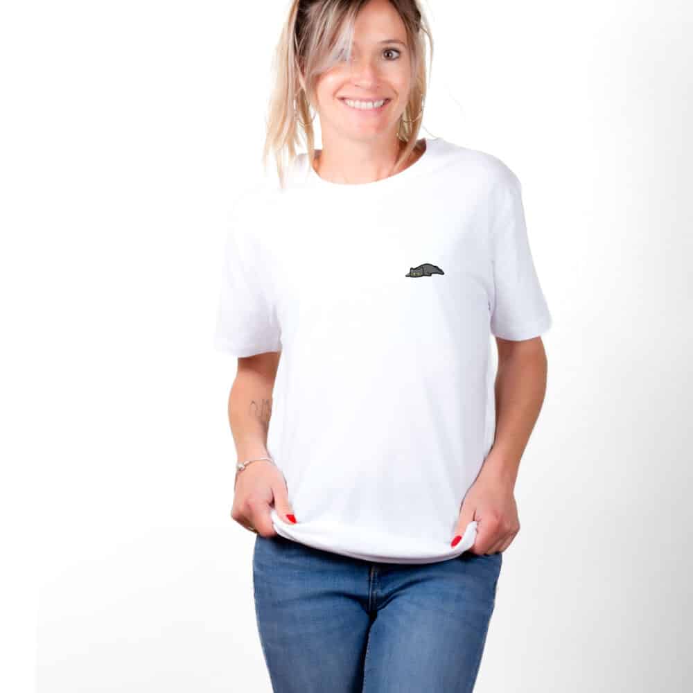 00244 T shirt femme blanc Chat chartreux