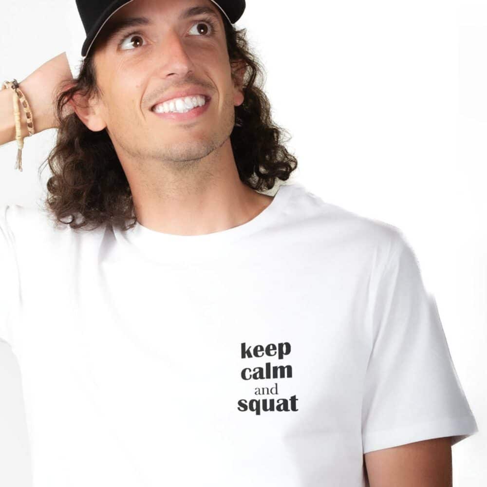 00730 T shirt Homme blanc keep calm and squat zoom