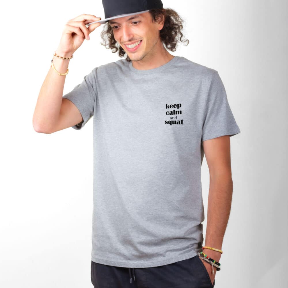 00732 T shirt Homme gris keep calm and squat