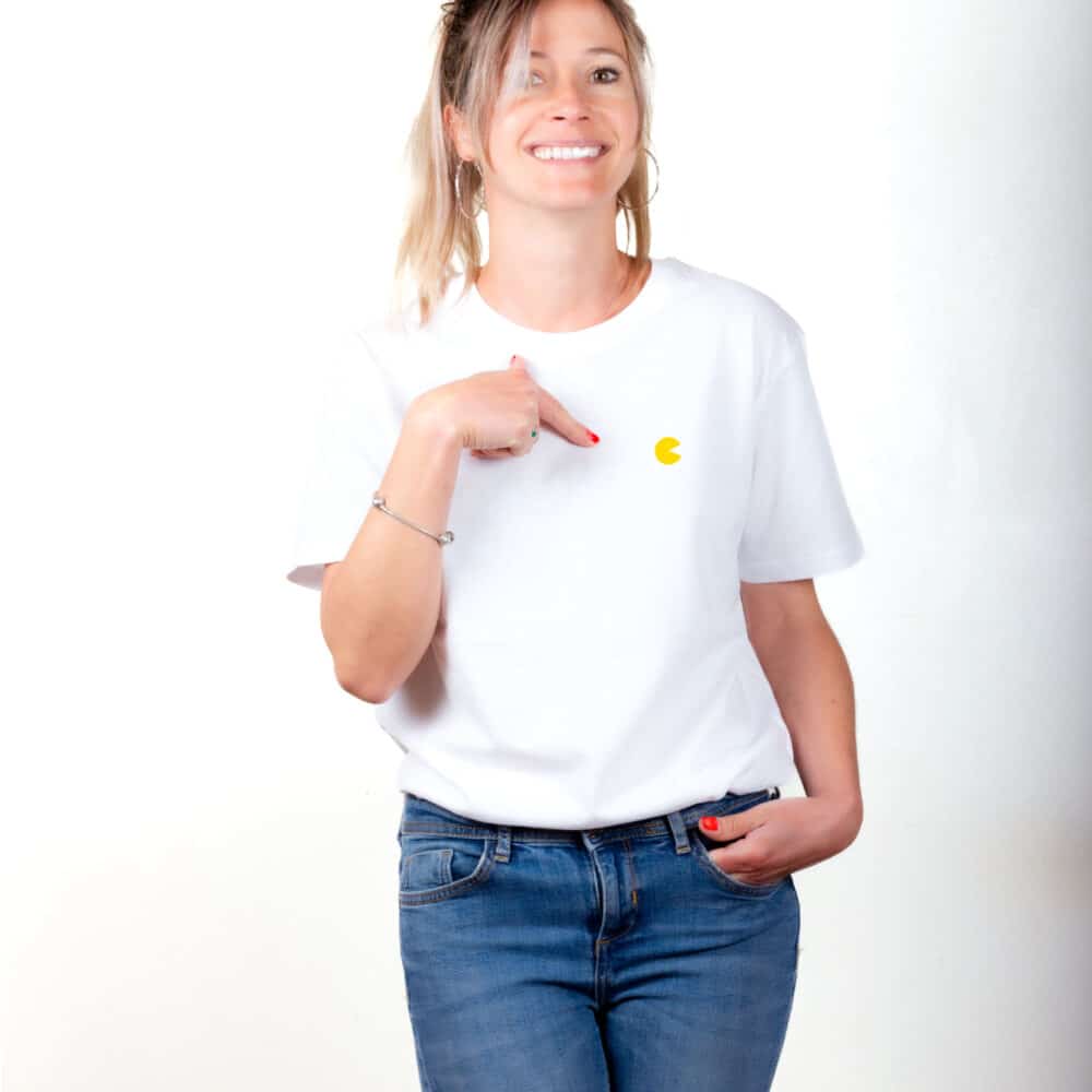 01021 T shirt femme blanc Pacman