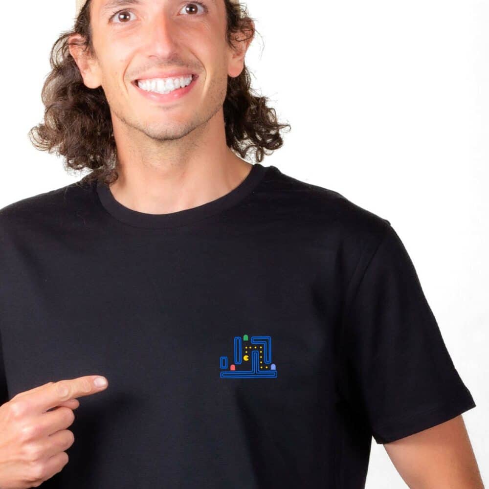 01028 T shirt homme noir Pacman labyrinthe zoom