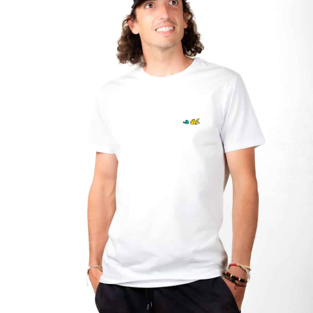 01201 T shirt Homme blanc Deux poisson
