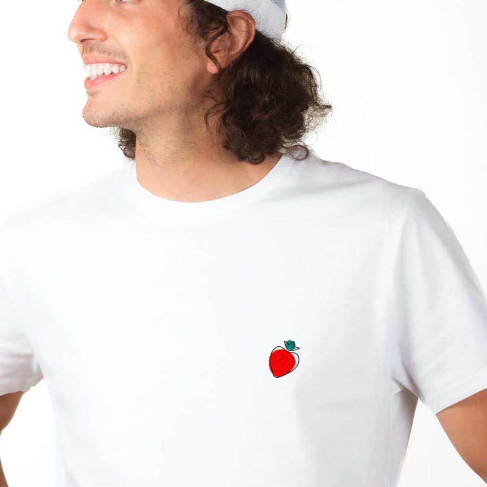 01261 T shirt Homme blanc fraise zoom