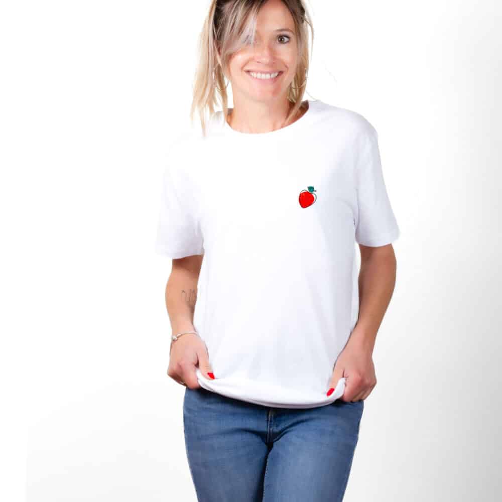 01261 T shirt femme blanc fraise