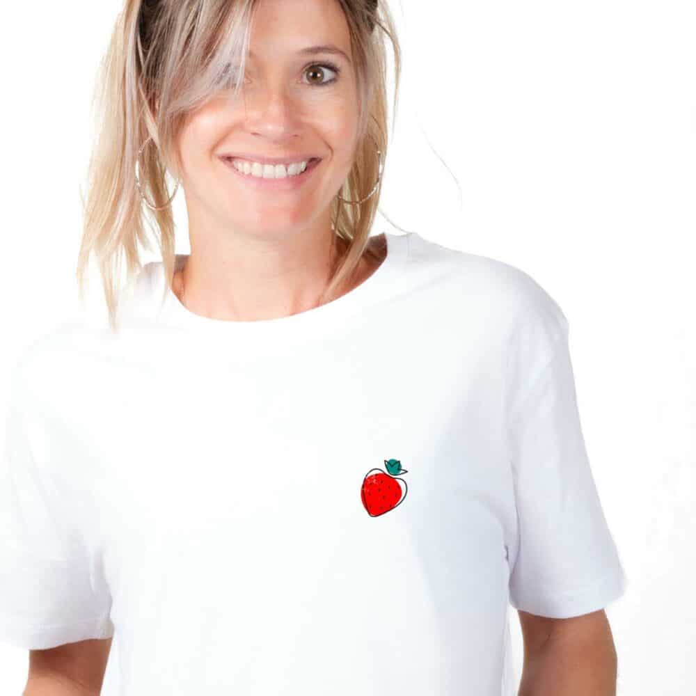 01261 T shirt femme blanc fraise zoom