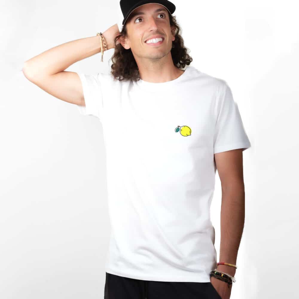 01264 T shirt Homme blanc citron