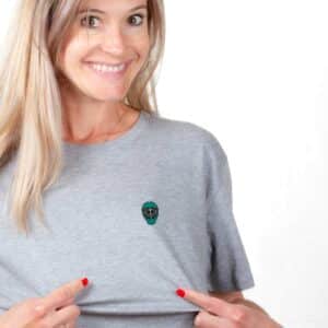 00804 T shirt femme gris Casque gardien de hockey Zoom