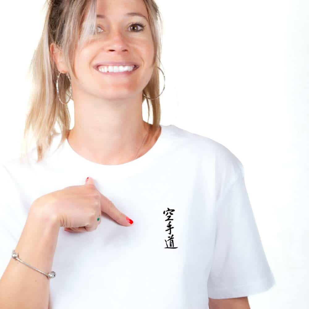 00820 T shirt femme blanc Karaté caractères japonais Zoom