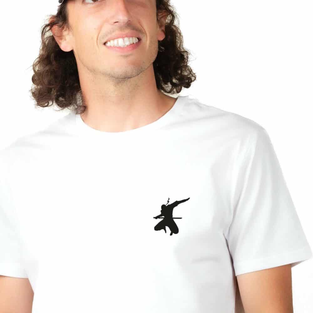 00832 T shirt homme blanc Kung fu silhouette Zoom