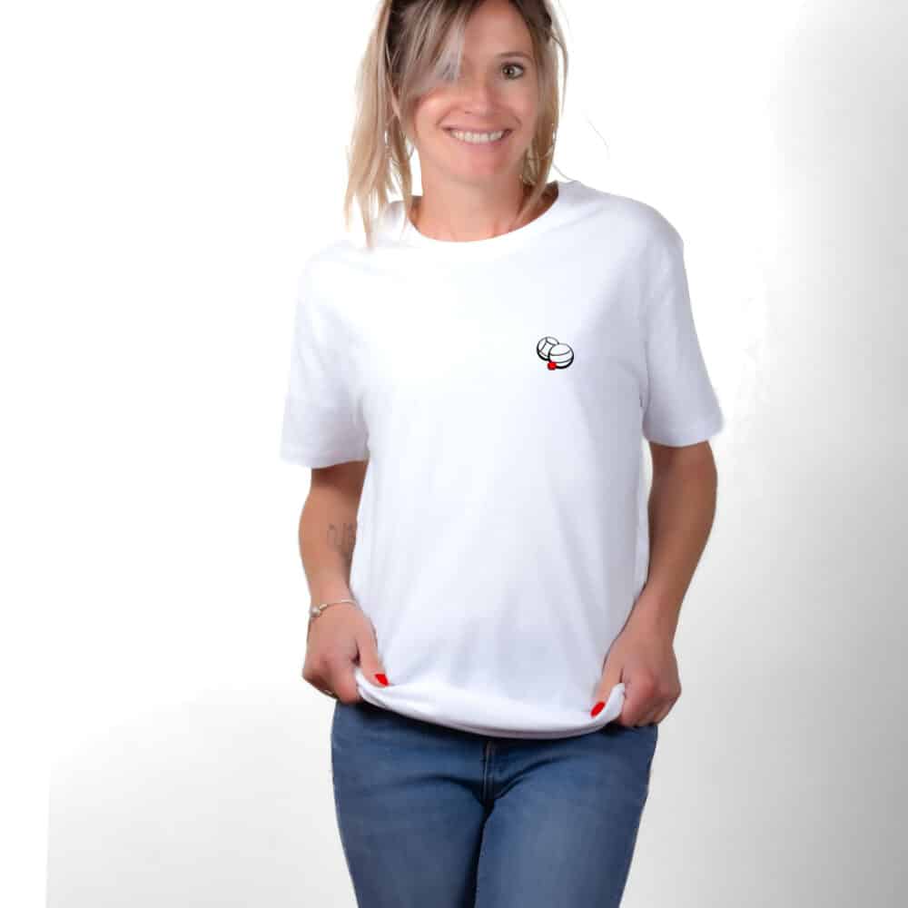 00895 T shirt femme blanc Pétanque boules