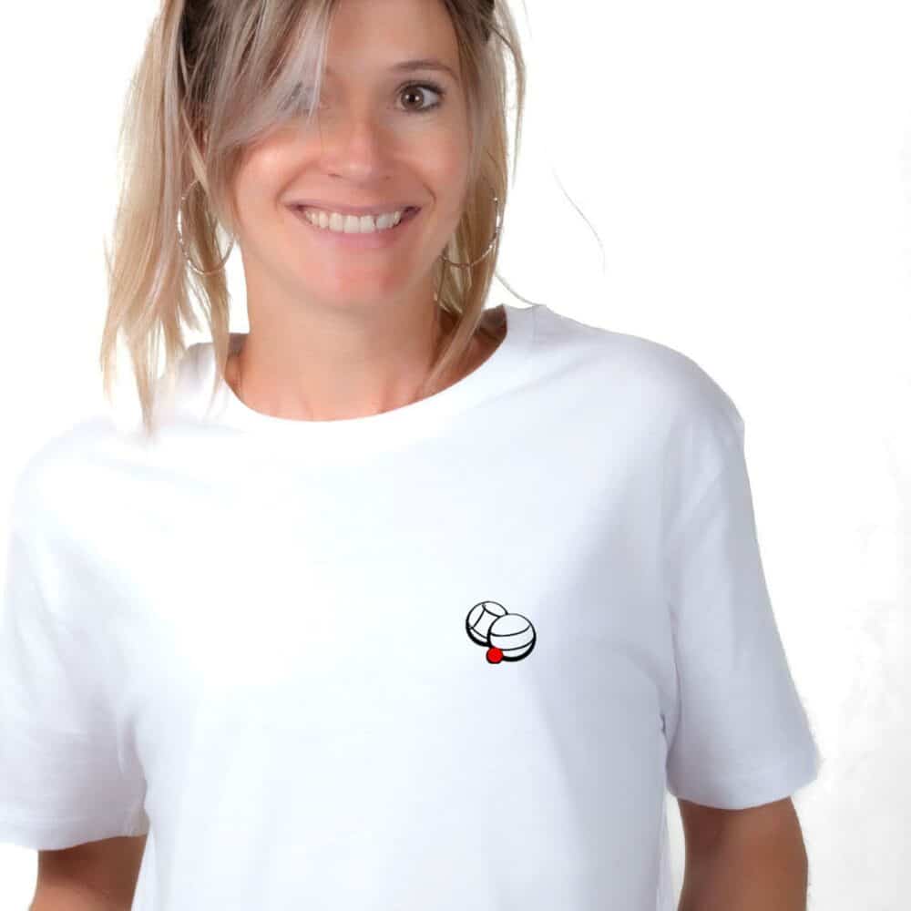 00895 T shirt femme blanc Pétanque boules Zoom