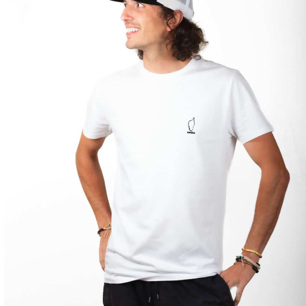 01315 T shirt homme blanc Carte Corsica