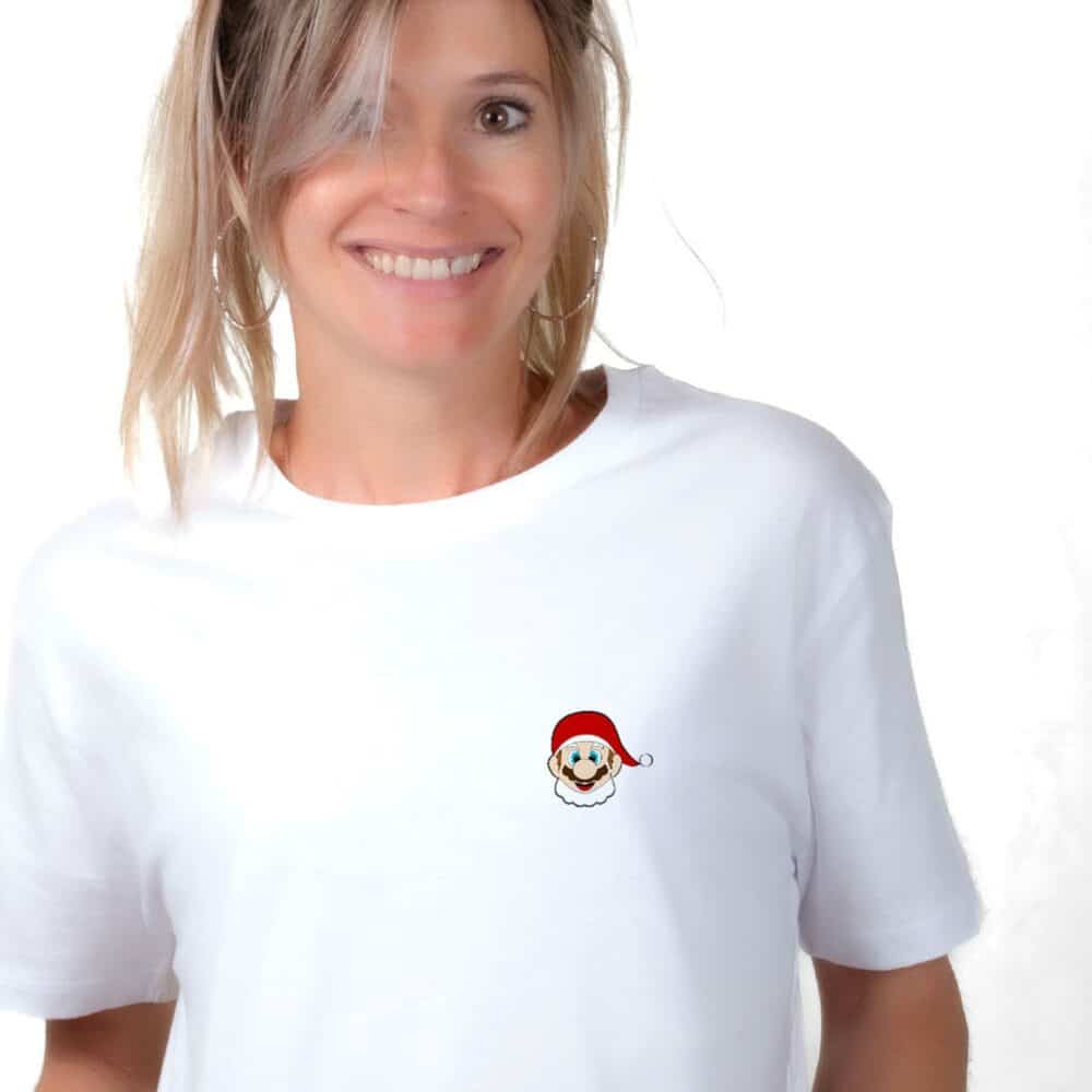 01786 T shirt femme blanc Super Mario Noël Zoom