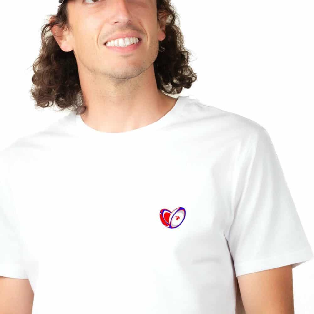 01795 T shirt homme blanc Rugby Love Zoom