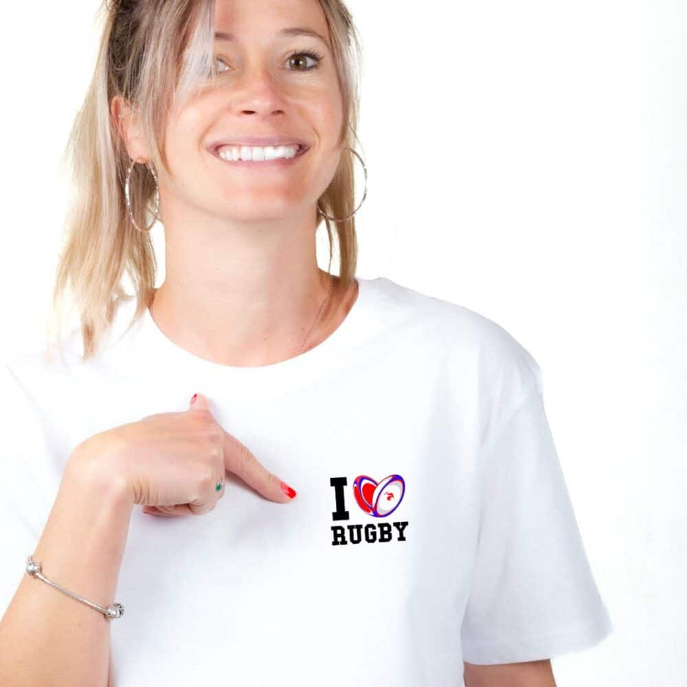 01798 T shirt femme blanc I love Rugby Zoom