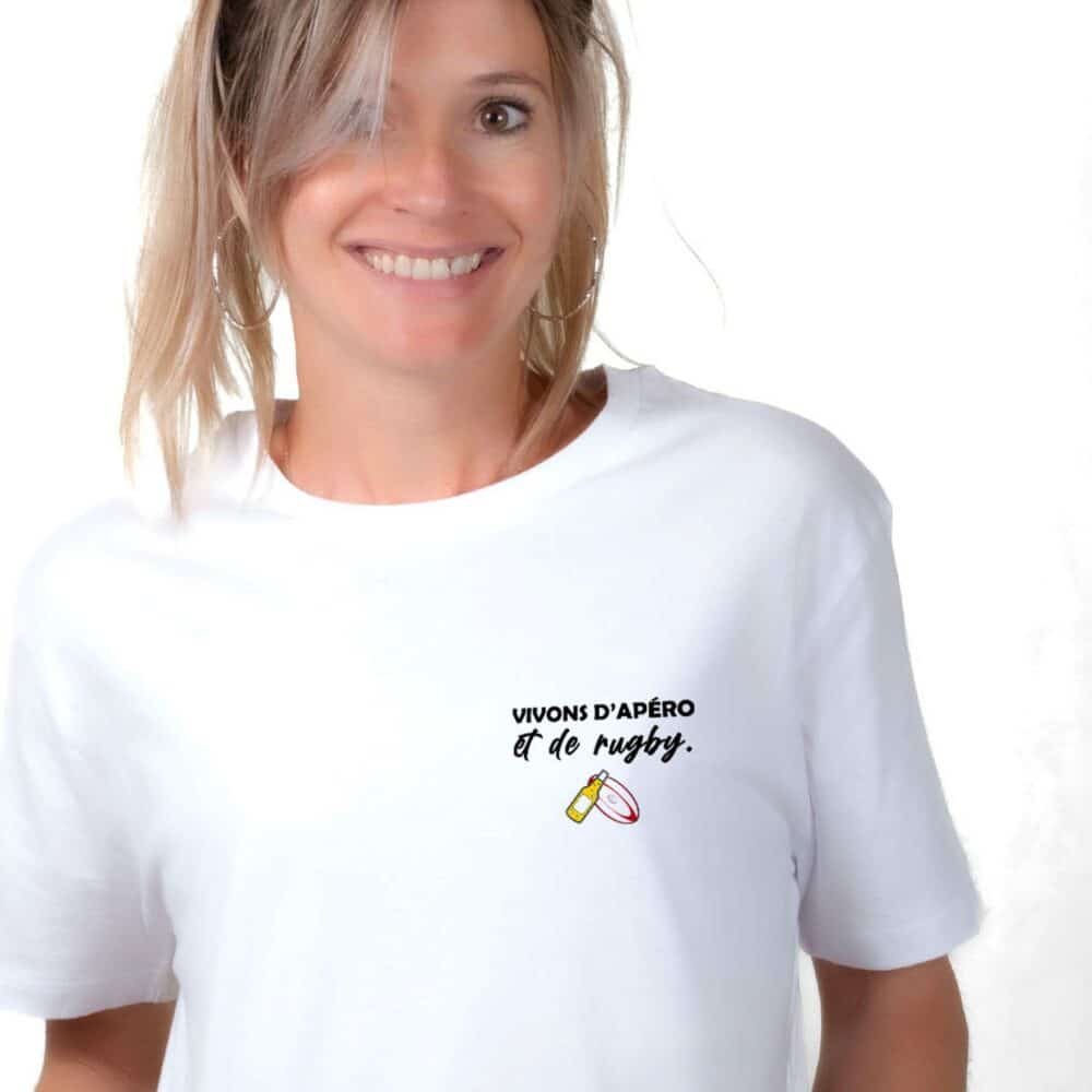 01807 T shirt femme blanc Vivons d_apéro et de rugby Zoom