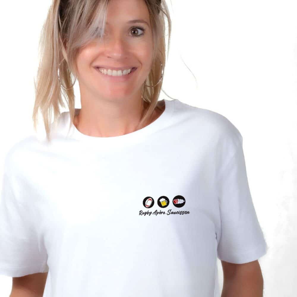 01819 T shirt femme blanc Rugby Apéro Saucisson Zoom