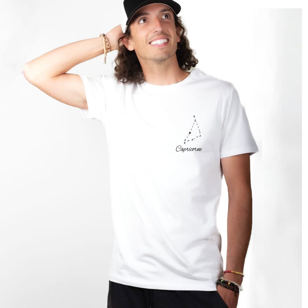 01966 T shirt Homme blanc Signe Astrologique Capricorne - constellation